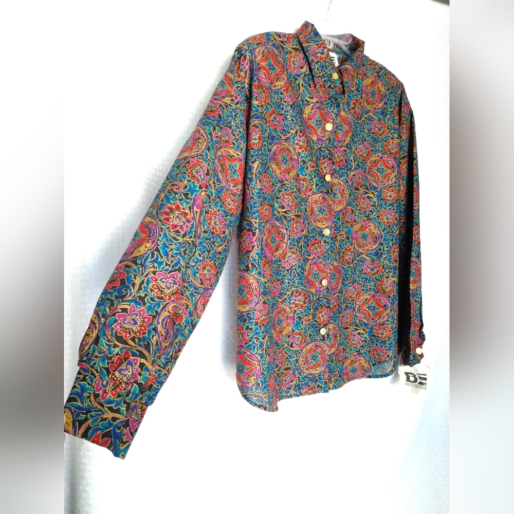 NEW Vintage Basic Editions Shirt Blouse Colorful Floral NWT Large Chest 44" - Picture 2 of 10